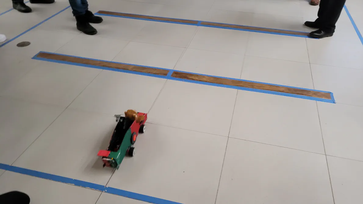 The Teddy Bear Wheelchair in action
competing in the hurdles section