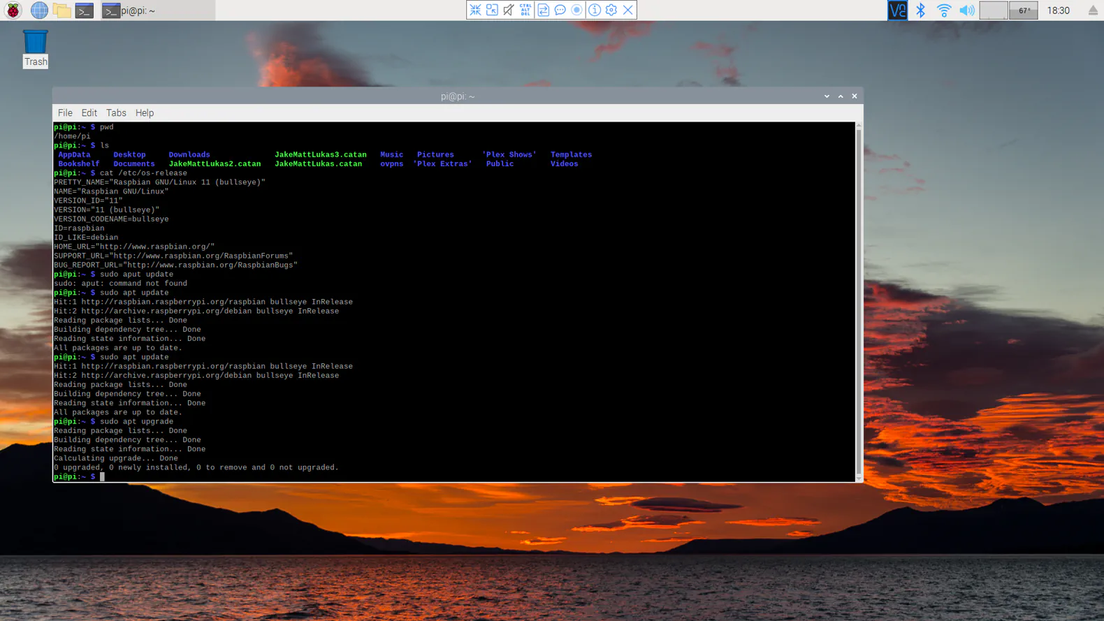A screenshot showing the view when using a VNC client to remote access the Raspberry Pi.
