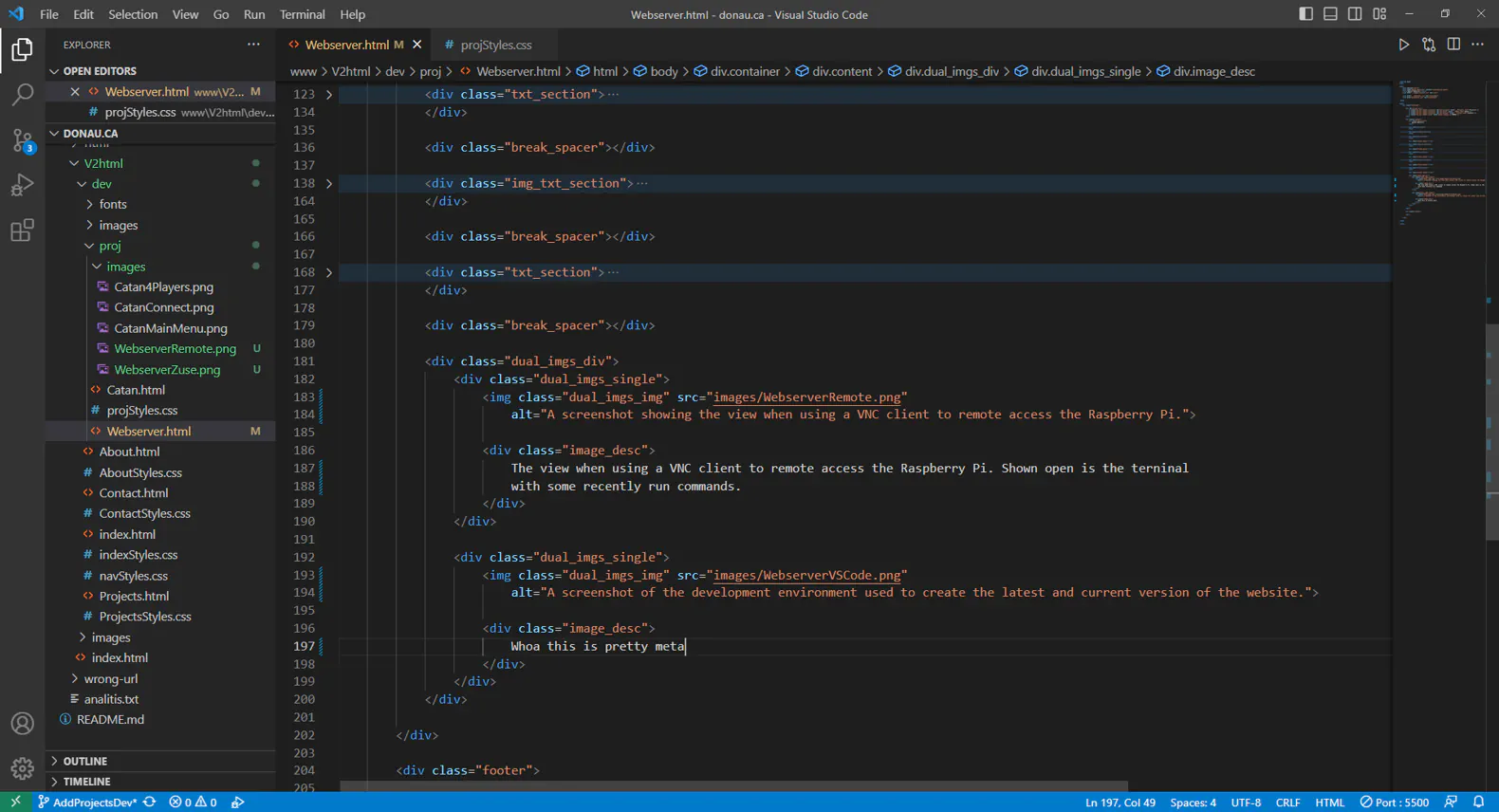 A screenshot of the development environment used to create the latest and current version of the website.