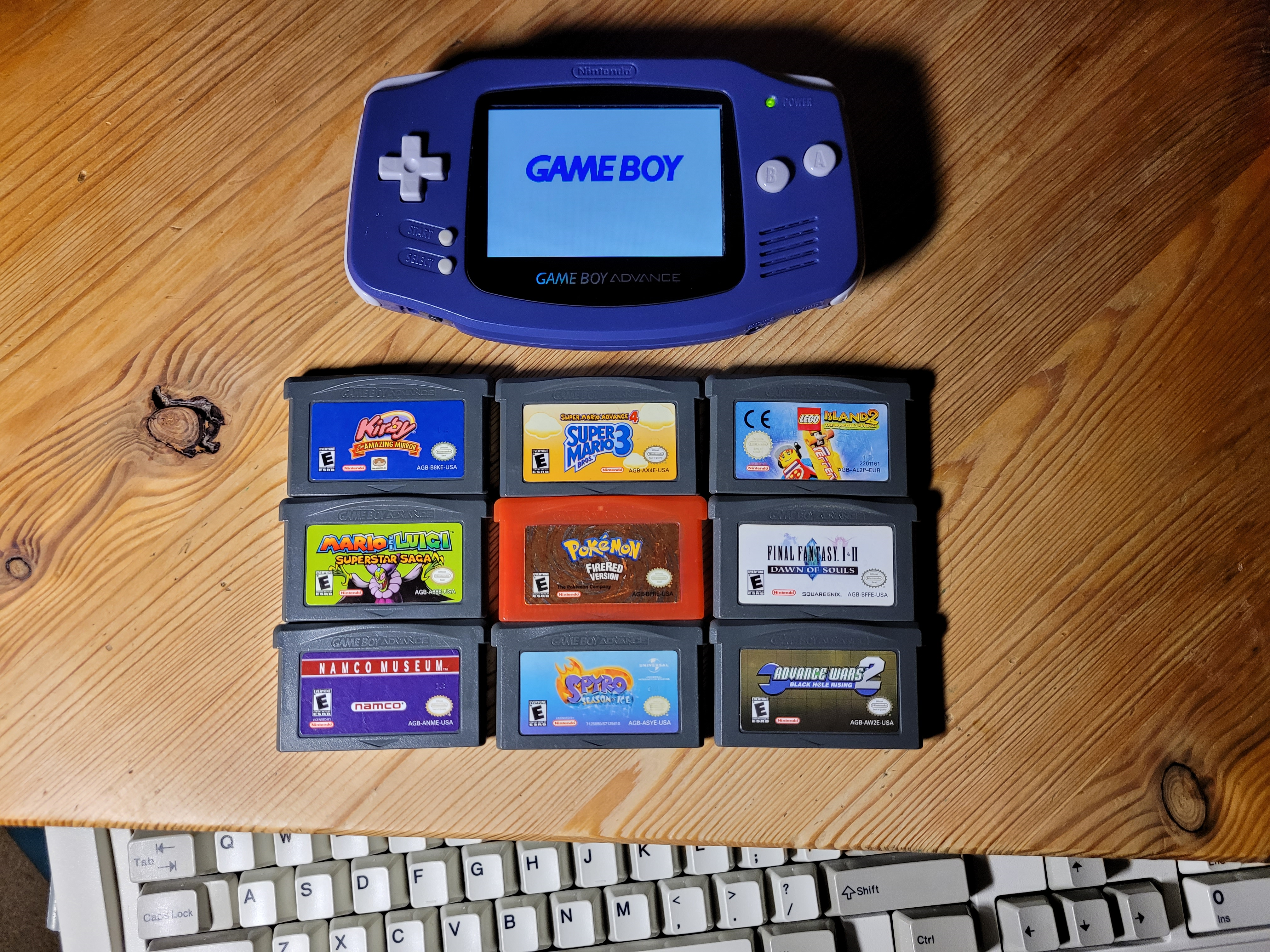 Picture of the full collection of my GBA games as of December
2023.